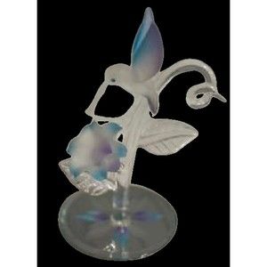 Hummingbird & White and Blue Flower Glass Figurine In Baron Style.  Home accent